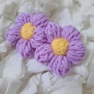 Kawaii Flower Yarn Bow Lilac Pastel Daisy Knit Hair Bow Retro  NWOT